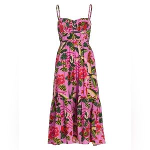 FARM RIO LEOPARD FOREST COTTON MIDI DRESS